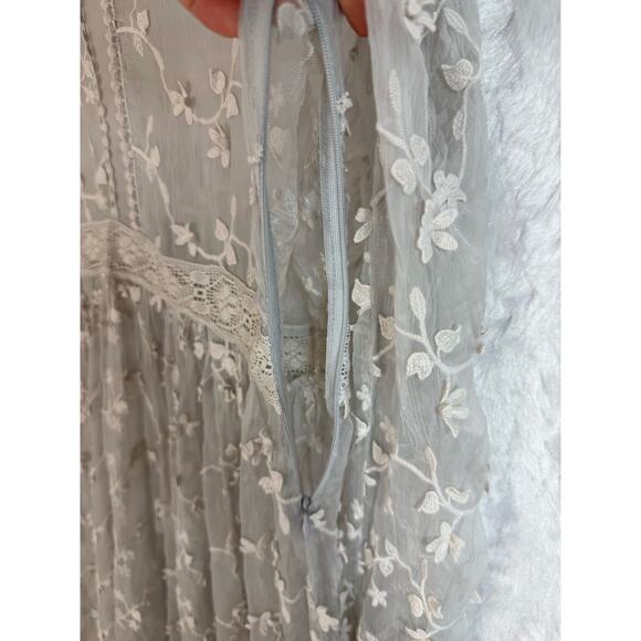Sundance Platinum Gray Sheer Embroidered Floral Lace Peasant Dress Cottage 12 - Picture 7 of 13